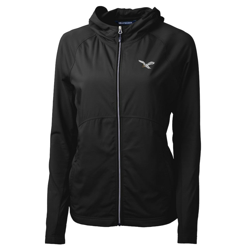 Philadelphia Eagles Cutter & Buck Women's Gridiron Classics Logo Adapt Eco Knit Hybrid Recycled Full-Zip Hoodie Black | NFL