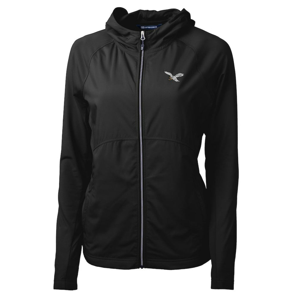 Philadelphia Eagles Cutter & Buck Women's Gridiron Classics Logo Adapt Eco Knit Hybrid Recycled Full-Zip Hoodie Black | NFL