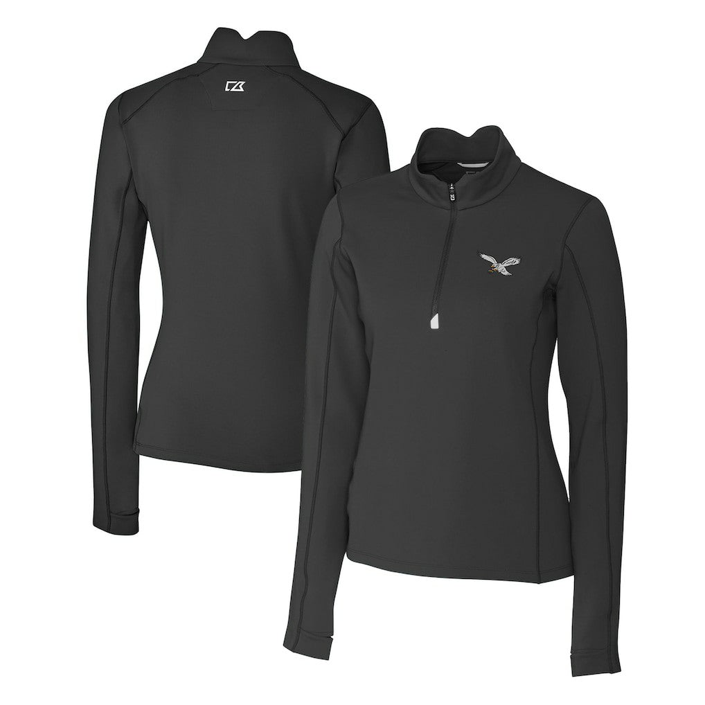 Philadelphia Eagles Cutter & Buck Women's Gridiron Classics Logo DryTec Traverse Stretch Quarter-Zip Pullover Top Black | NFL