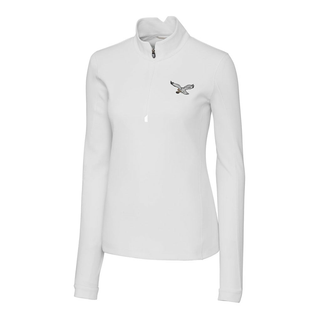 Philadelphia Eagles Cutter & Buck Women's Gridiron Classics Logo DryTec Traverse Stretch Quarter-Zip Pullover Top White | NFL