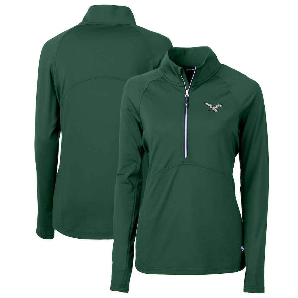 Philadelphia Eagles Cutter & Buck Women's Gridiron Classics Logo Adapt Eco Knit Stretch Recycled Half-Zip Pullover Top Green | NFL