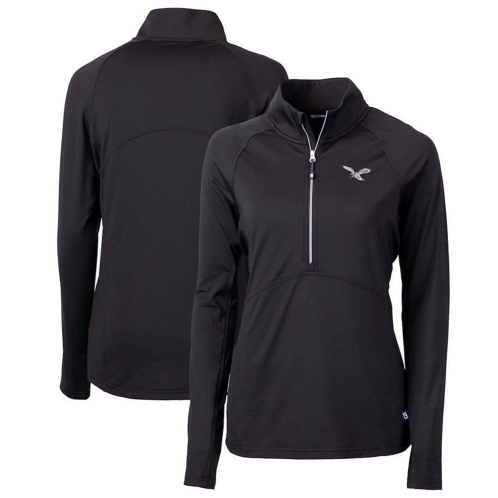 Philadelphia Eagles Cutter & Buck Women's Gridiron Classics Logo Adapt Eco Knit Stretch Recycled Half-Zip Pullover Top Black | NFL