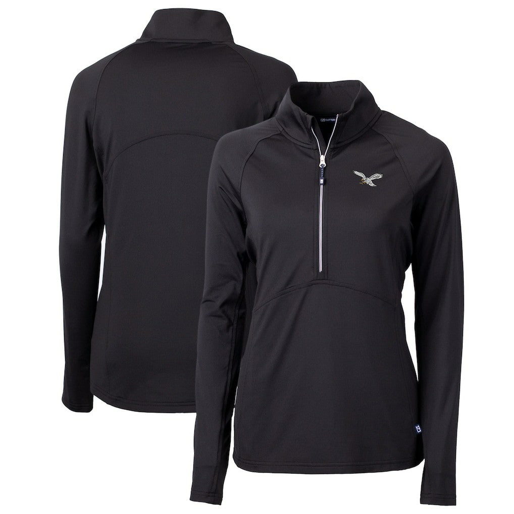 Philadelphia Eagles Cutter & Buck Women's Gridiron Classics Logo Adapt Eco Knit Stretch Recycled Half-Zip Pullover Top Black | NFL