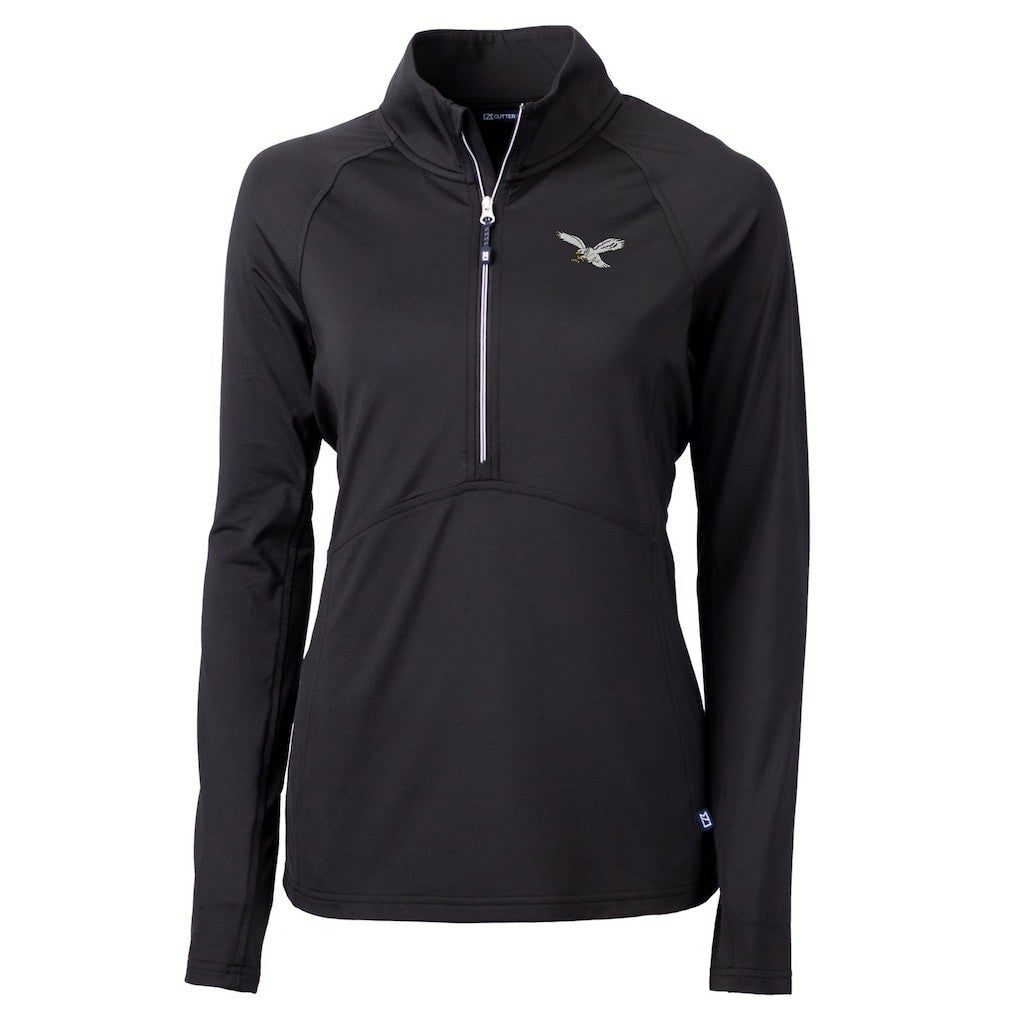 Philadelphia Eagles Cutter & Buck Women's Gridiron Classics Logo Adapt Eco Knit Stretch Recycled Half-Zip Pullover Top Black | NFL