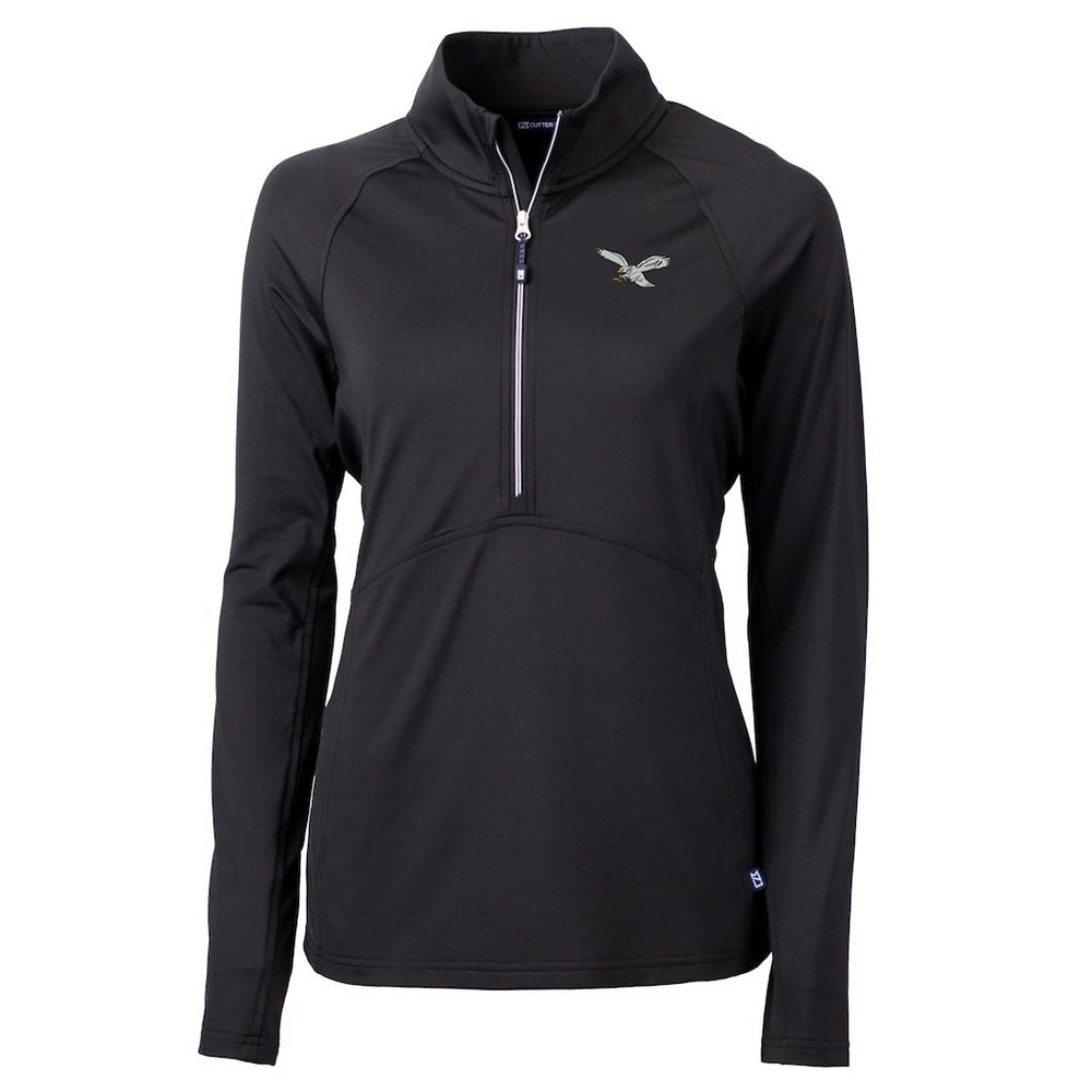 Philadelphia Eagles Cutter & Buck Women's Gridiron Classics Logo Adapt Eco Knit Stretch Recycled Half-Zip Pullover Top Black | NFL