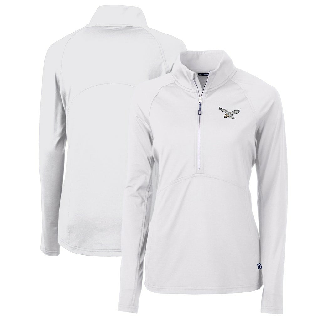 Philadelphia Eagles Cutter & Buck Women's Gridiron Classics Logo Adapt Eco Knit Stretch Recycled Half-Zip Pullover Top White | NFL