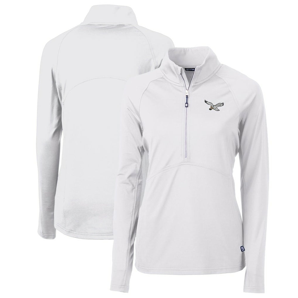 Philadelphia Eagles Cutter & Buck Women's Gridiron Classics Logo Adapt Eco Knit Stretch Recycled Half-Zip Pullover Top White | NFL