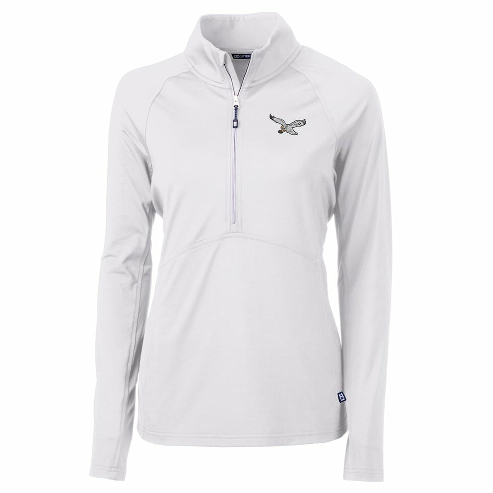 Philadelphia Eagles Cutter & Buck Women's Gridiron Classics Logo Adapt Eco Knit Stretch Recycled Half-Zip Pullover Top White | NFL