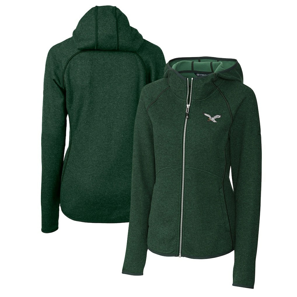 Philadelphia Eagles Cutter & Buck Women's Gridiron Classics Logo Mainsail Sweater-Knit Full-Zip Hoodie Green | NFL