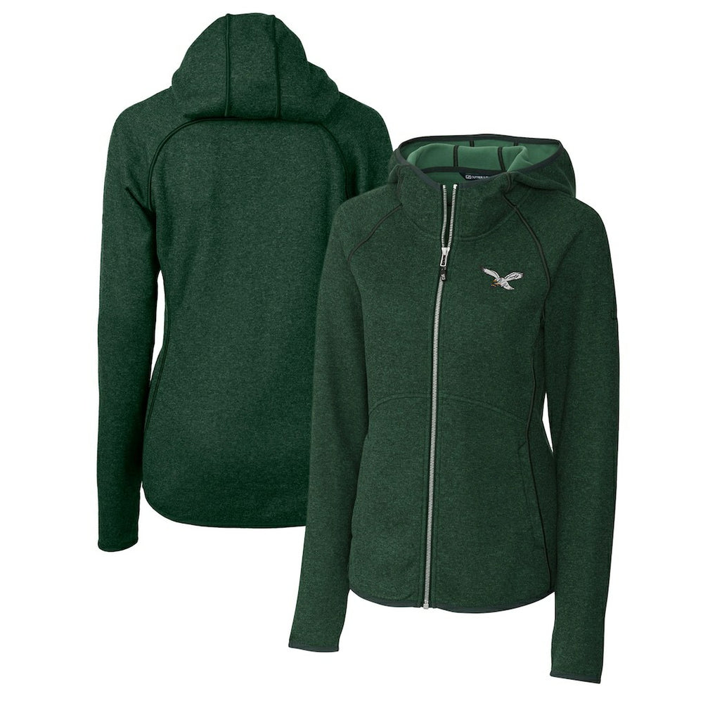 Philadelphia Eagles Cutter & Buck Women's Gridiron Classics Logo Mainsail Sweater-Knit Full-Zip Hoodie Green | NFL