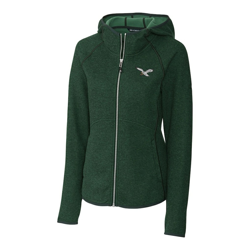 Philadelphia Eagles Cutter & Buck Women's Gridiron Classics Logo Mainsail Sweater-Knit Full-Zip Hoodie Green | NFL