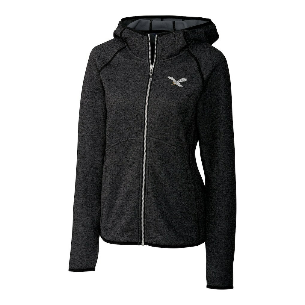 Philadelphia Eagles Cutter & Buck Women's Gridiron Classics Logo Mainsail Sweater-Knit Full-Zip Hoodie Heather Charcoal | NFL