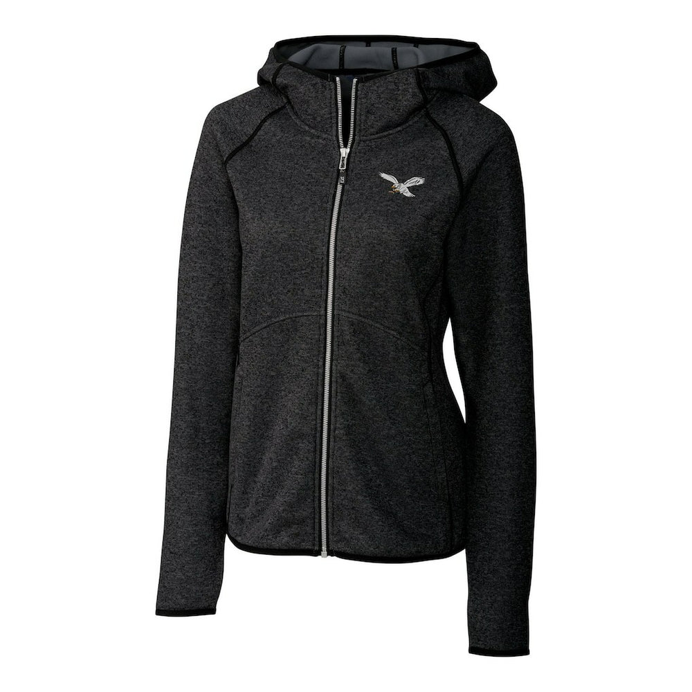 Philadelphia Eagles Cutter & Buck Women's Gridiron Classics Logo Mainsail Sweater-Knit Full-Zip Hoodie Heather Charcoal | NFL