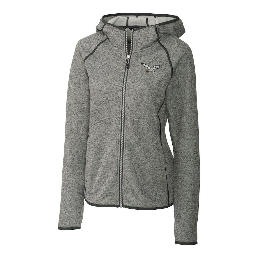 Philadelphia Eagles Cutter & Buck Women's Gridiron Classics Logo Mainsail Sweater-Knit Full-Zip Hoodie Heather Gray | NFL