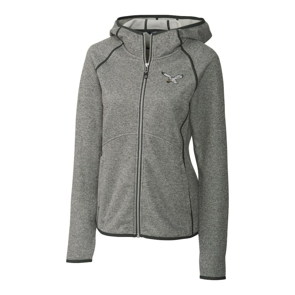 Philadelphia Eagles Cutter & Buck Women's Gridiron Classics Logo Mainsail Sweater-Knit Full-Zip Hoodie Heather Gray | NFL