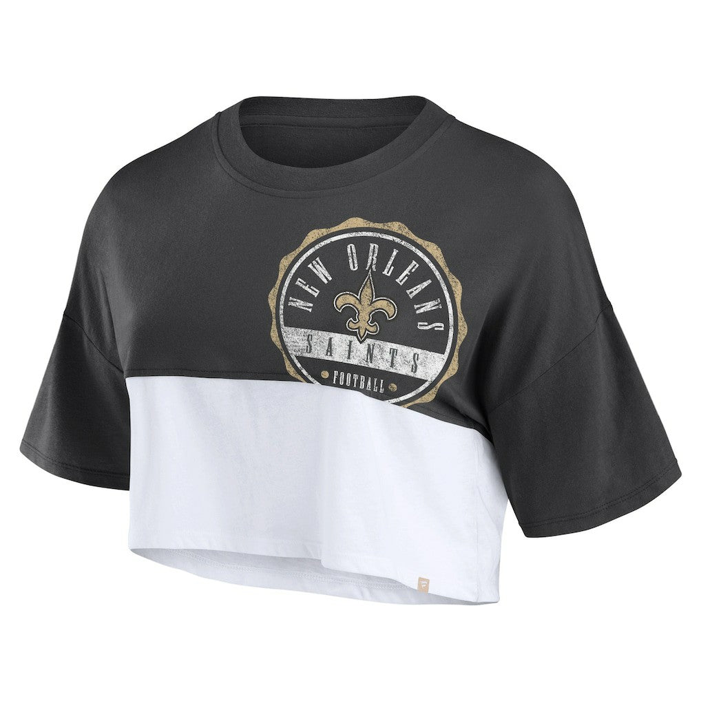 New Orleans Saints Women's Boxy Color Split Cropped T-Shirt Black/White | Fanatics