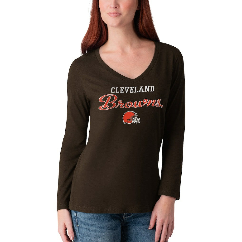 Cleveland Browns G-III 4Her by Carl Banks Women's Post Season Long Sleeve V-Neck T-Shirt Brown | NFL