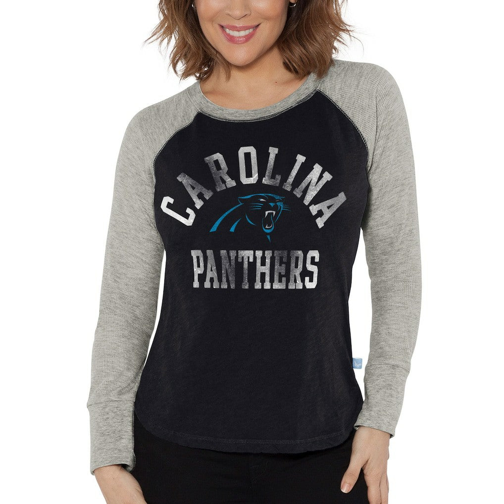Carolina Panthers G-III 4Her by Carl Banks Women's Waffle Knit Raglan Long Sleeve T-Shirt Black/Heather Gray | NFL