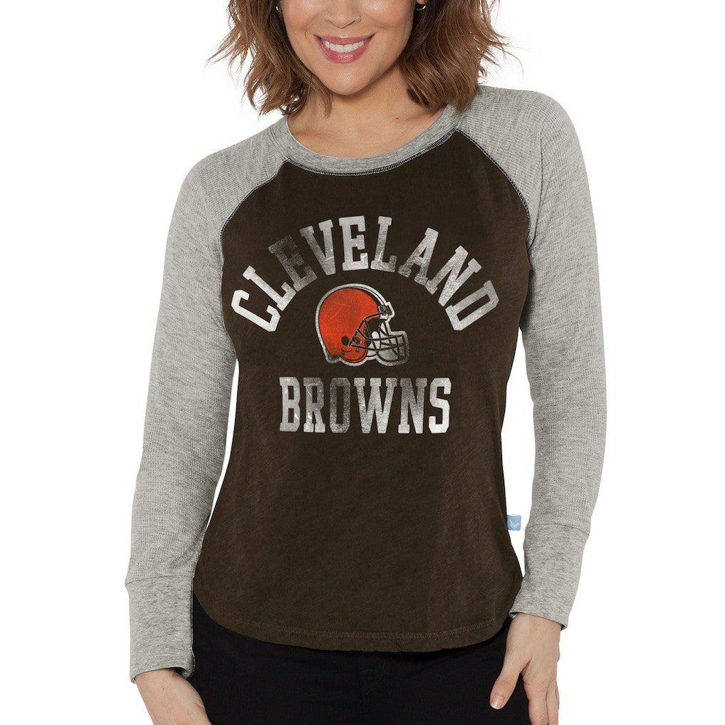 Cleveland Browns G-III 4Her by Carl Banks Women's Waffle Knit Raglan Long Sleeve T-Shirt Brown/Heather Gray | NFL