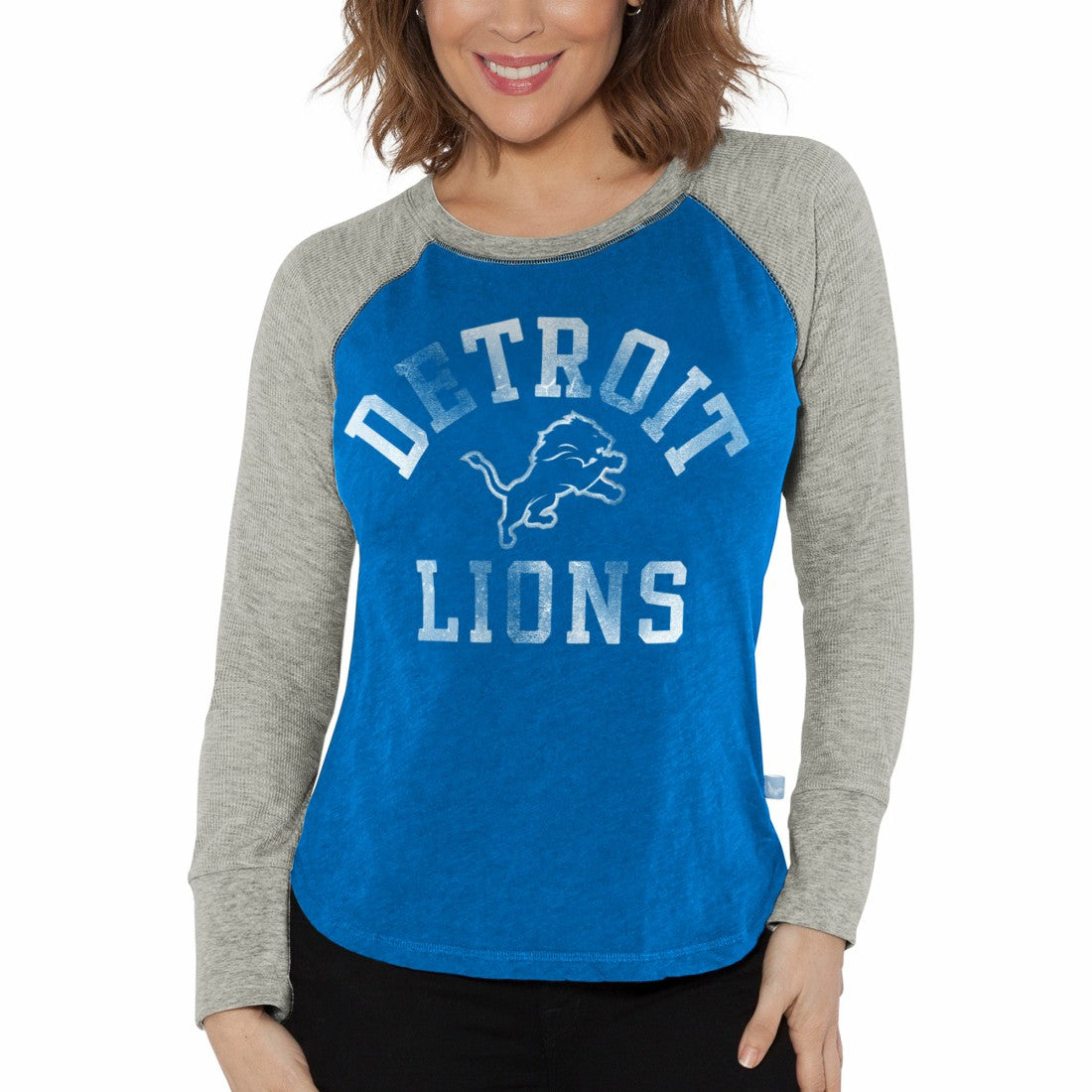 Detroit Lions G-III 4Her by Carl Banks Women's Waffle Knit Raglan Long Sleeve T-Shirt Blue/Heather Gray | NFL