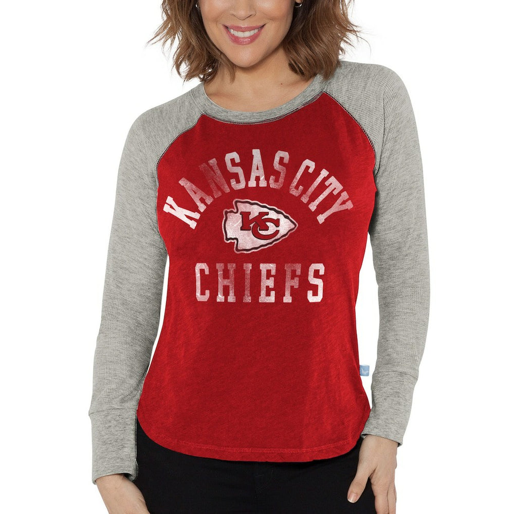 Kansas City Chiefs G-III 4Her by Carl Banks Women's Waffle Knit Raglan Long Sleeve T-Shirt Red/Heather Gray | NFL
