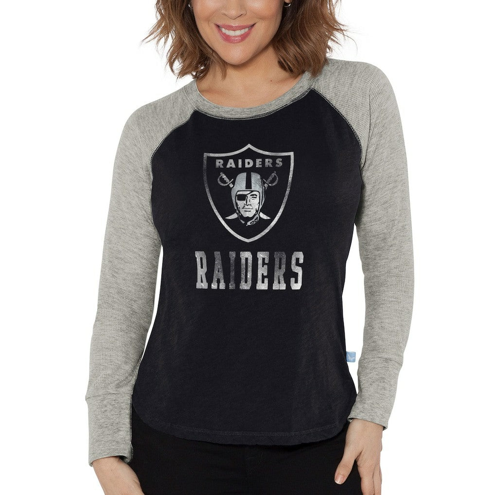 Las Vegas Raiders G-III 4Her by Carl Banks Women's Waffle Knit Raglan Long Sleeve T-Shirt Black/Heather Gray | NFL