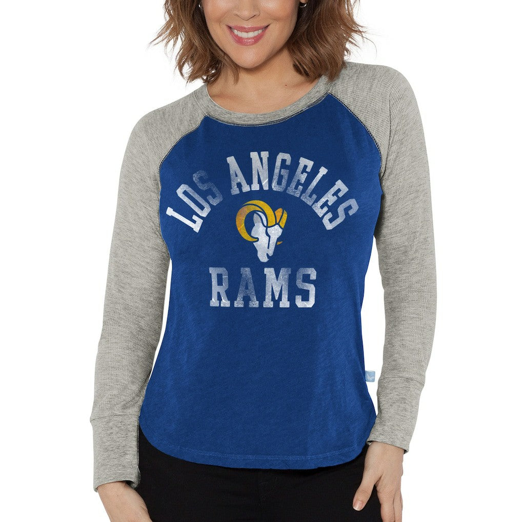Los Angeles Rams G-III 4Her by Carl Banks Women's Waffle Knit Raglan Long Sleeve T-Shirt Royal/Heather Gray | NFL