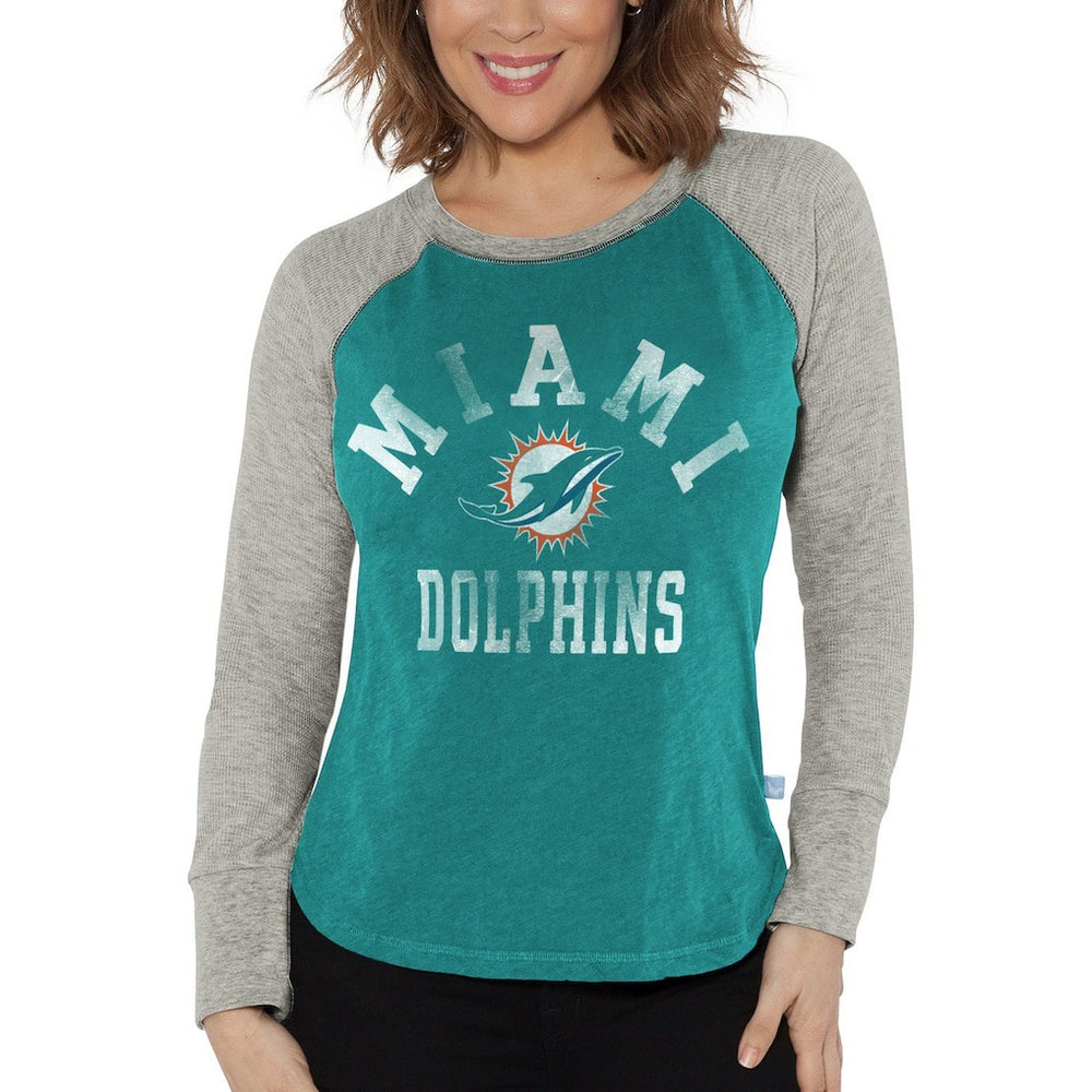 Miami Dolphins G-III 4Her by Carl Banks Women's Waffle Knit Raglan Long Sleeve T-Shirt Aqua/Heather Gray | NFL