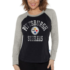 Pittsburgh Steelers G-III 4Her by Carl Banks Women's Waffle Knit Raglan Long Sleeve T-Shirt Black/Heather Gray | NFL