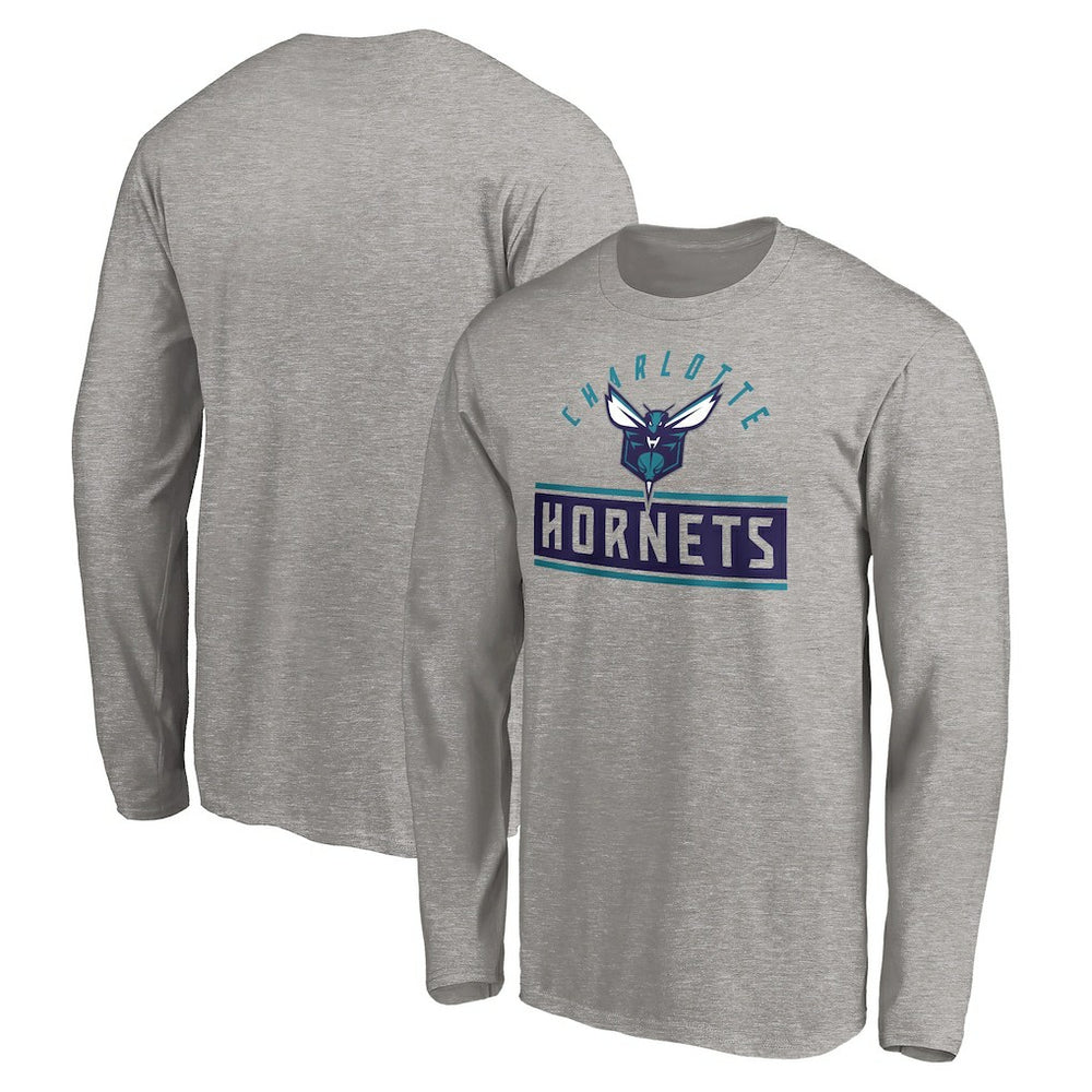 Charlotte Hornets Team Arch Knockout Long Sleeve T-Shirt Heather Gray - NBA