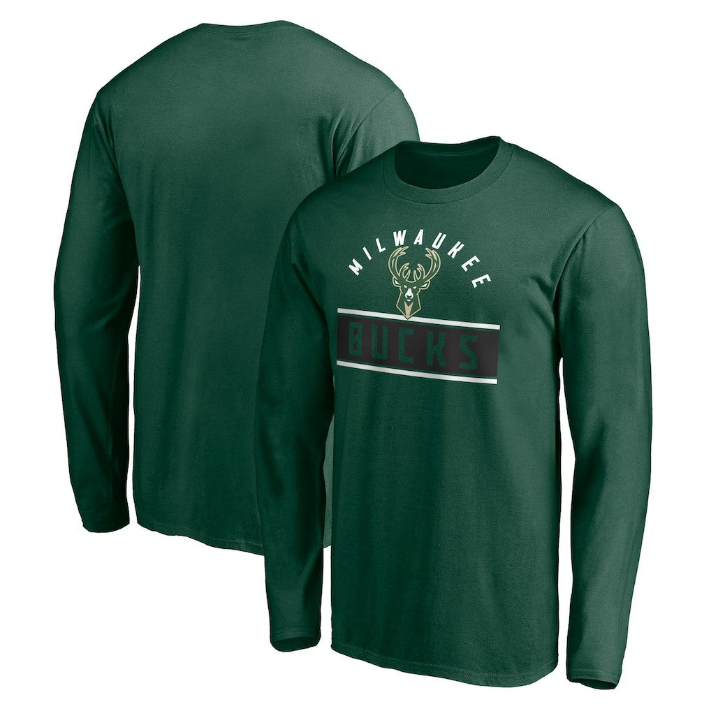 Milwaukee Bucks Team Arch Knockout Long Sleeve T-Shirt Hunter Green - NBA
