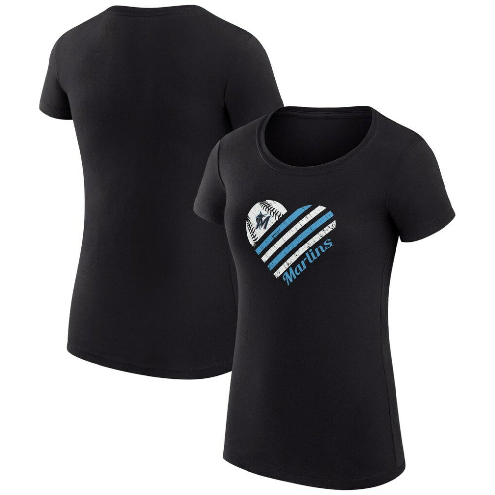 Miami Marlins G-III 4Her by Carl Banks Women's Super-Slim Fit Lightweight Heart Graphic T-Shirt - MLB