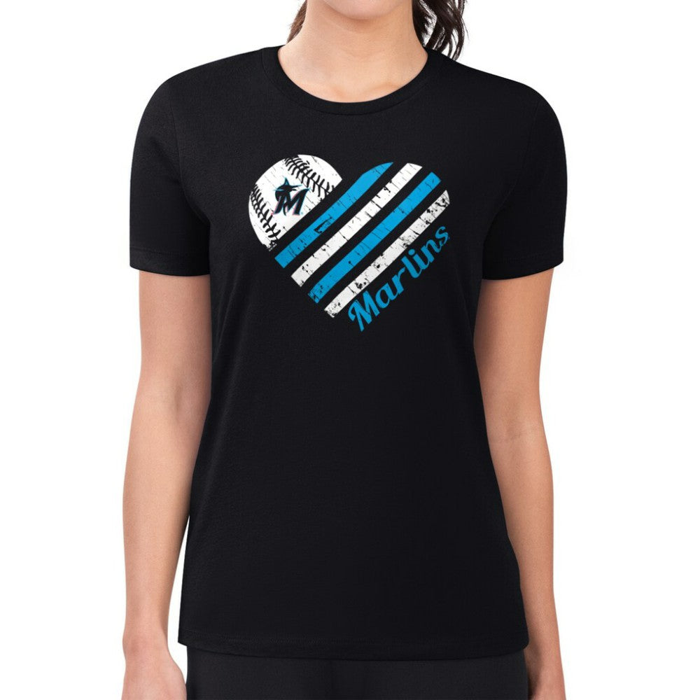 Miami Marlins G-III 4Her by Carl Banks Women's Super-Slim Fit Lightweight Heart Graphic T-Shirt - MLB