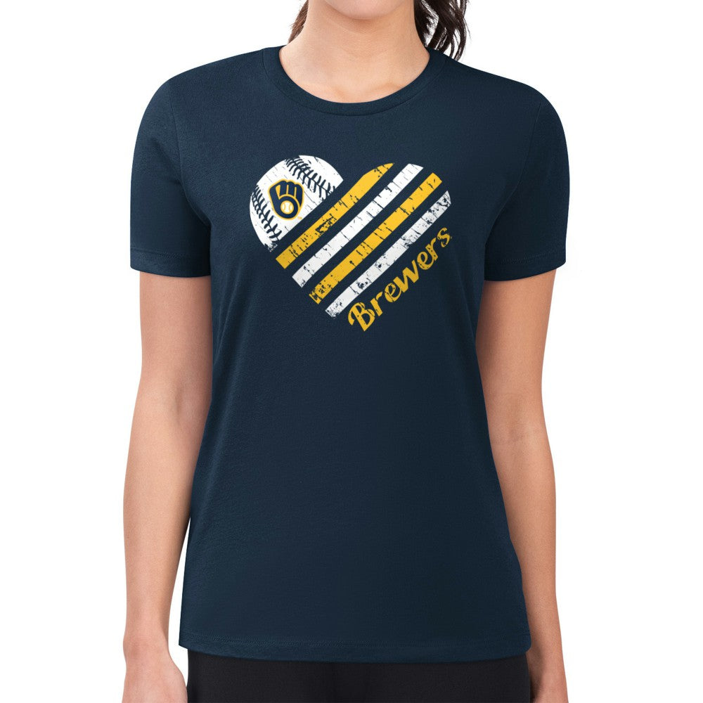 Milwaukee Brewers G-III 4Her by Carl Banks Women's Super-Slim Fit Lightweight Heart Graphic T-Shirt - MLB