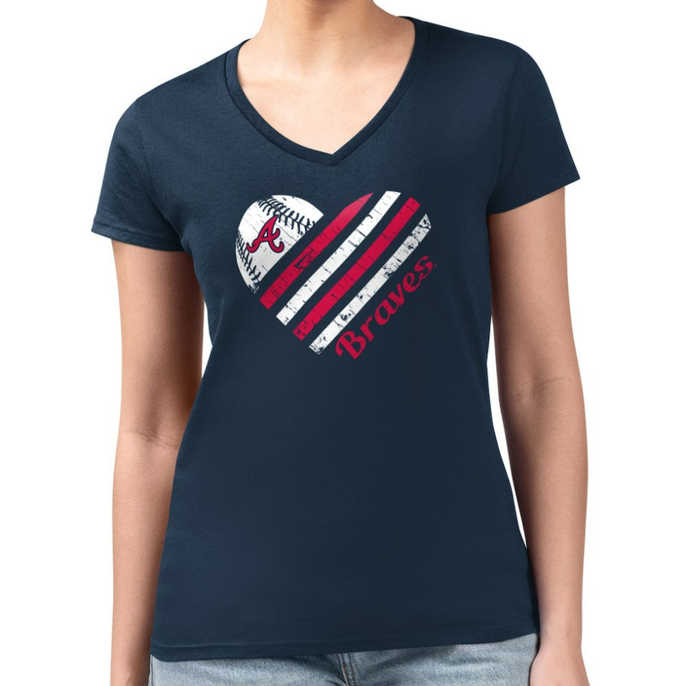 Atlanta Braves G-III 4Her by Carl Banks Women's Super-Slim Fit Lightweight Heart V-Neck T-Shirt - MLB