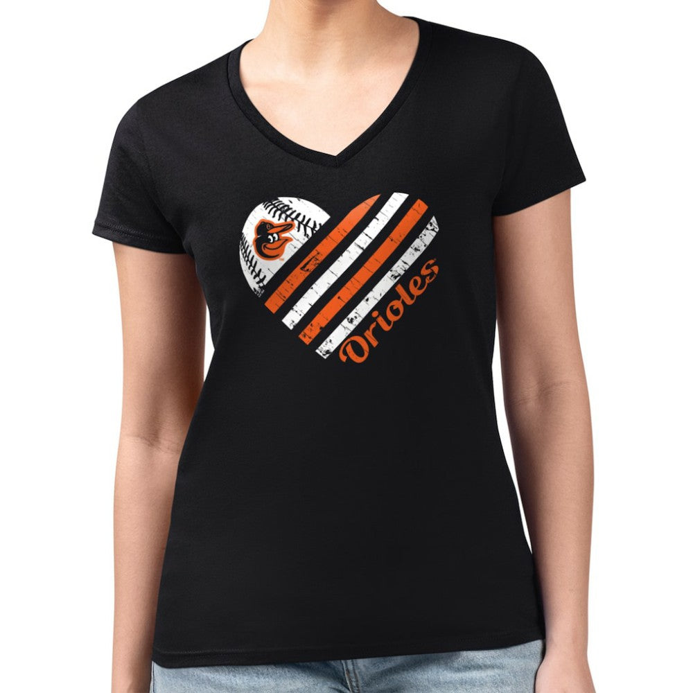 Baltimore Orioles G-III 4Her by Carl Banks Women's Super-Slim Fit Lightweight Heart V-Neck T-Shirt - MLB
