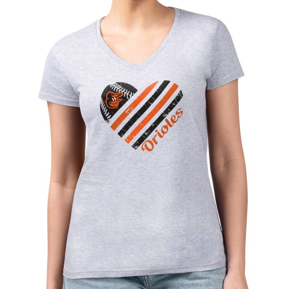Baltimore Orioles G-III 4Her by Carl Banks Women's Super-Slim Fit Lightweight Heart V-Neck T-Shirt - MLB