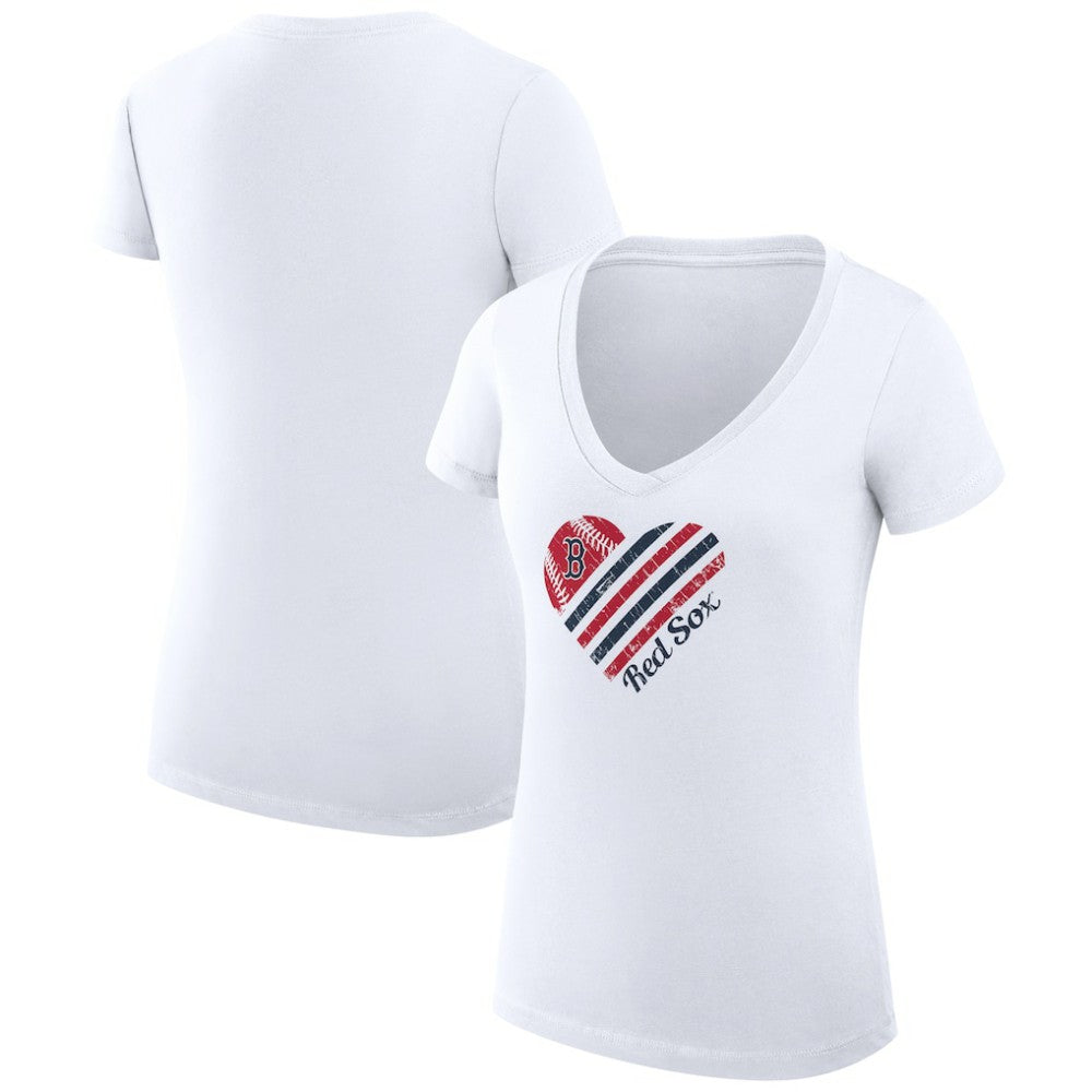 Boston Red Sox G-III 4Her by Carl Banks Women's Super-Slim Fit Lightweight Heart V-Neck T-Shirt - MLB