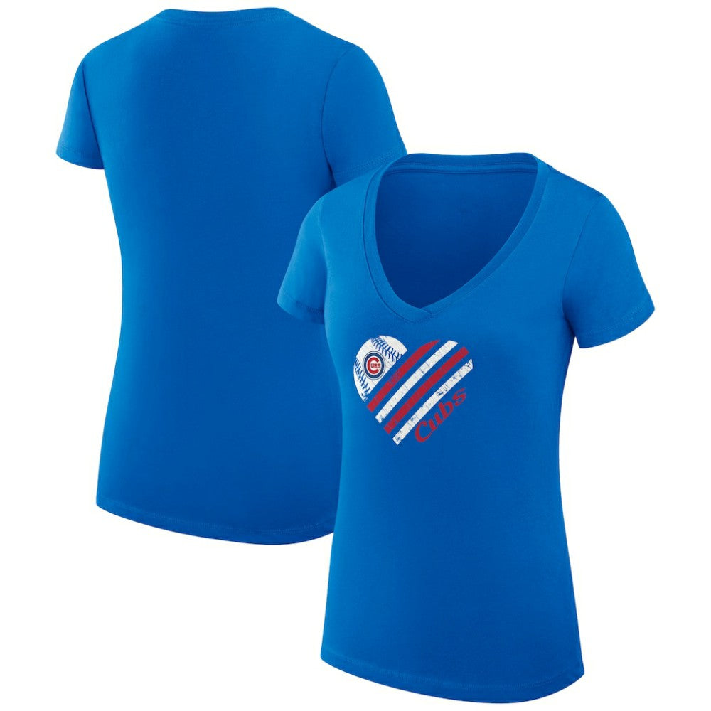 Chicago Cubs G-III 4Her by Carl Banks Women's Super-Slim Fit Lightweight Heart V-Neck T-Shirt - MLB