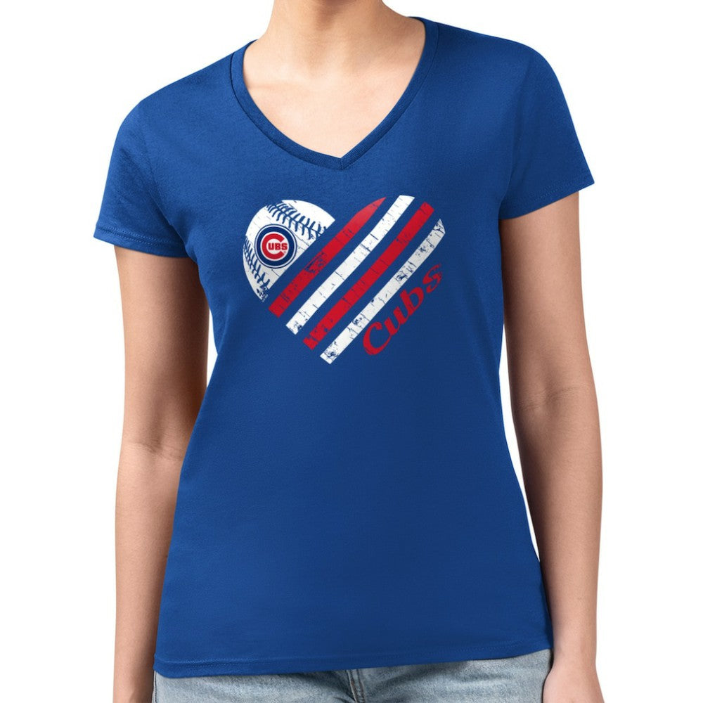 Chicago Cubs G-III 4Her by Carl Banks Women's Super-Slim Fit Lightweight Heart V-Neck T-Shirt - MLB
