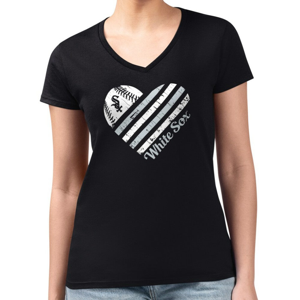 Chicago White Sox G-III 4Her by Carl Banks Women's Super-Slim Fit Lightweight Heart V-Neck T-Shirt - MLB