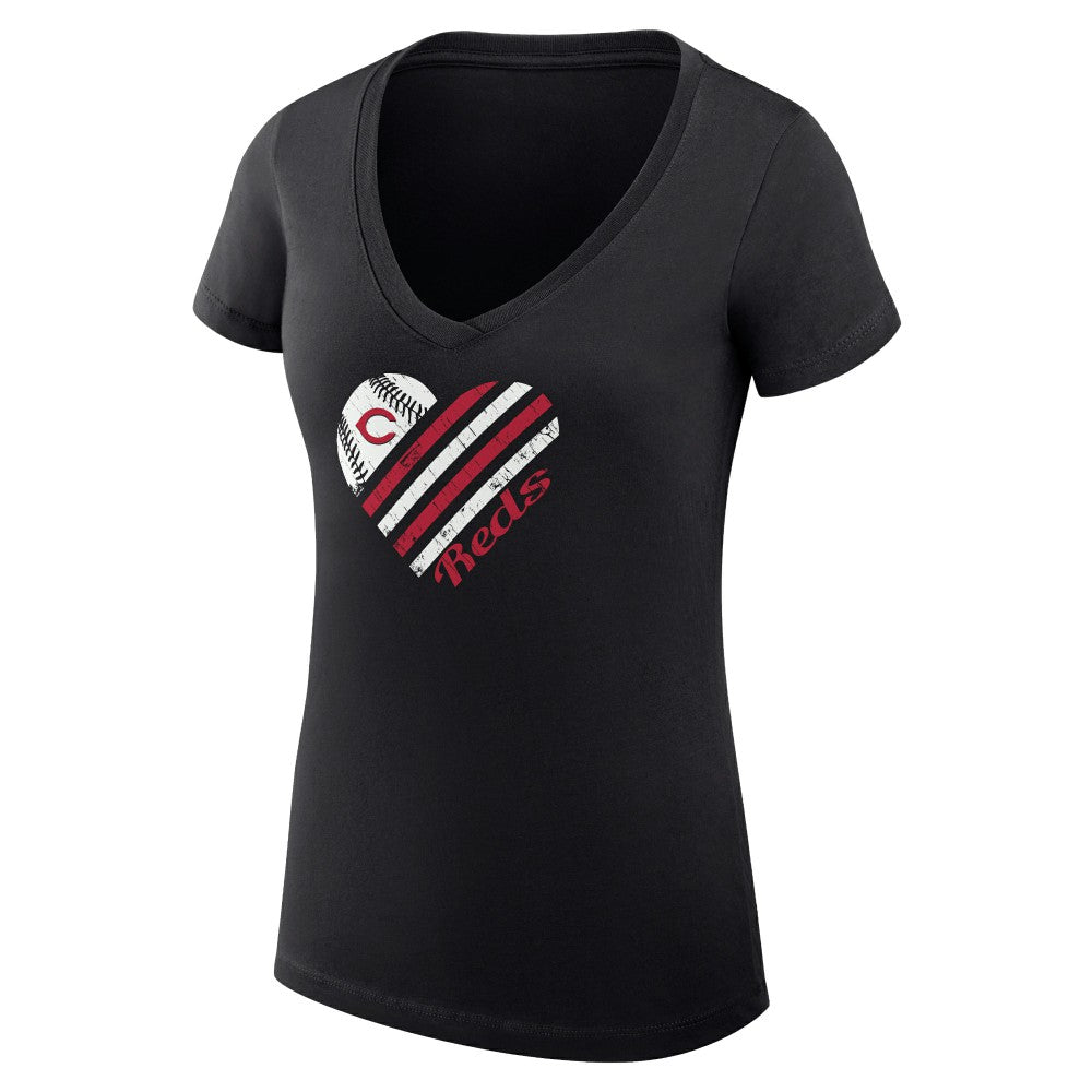 Cincinnati Reds G-III 4Her by Carl Banks Women's Super-Slim Fit Lightweight Heart V-Neck T-Shirt - MLB