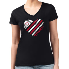 Cincinnati Reds G-III 4Her by Carl Banks Women's Super-Slim Fit Lightweight Heart V-Neck T-Shirt - MLB