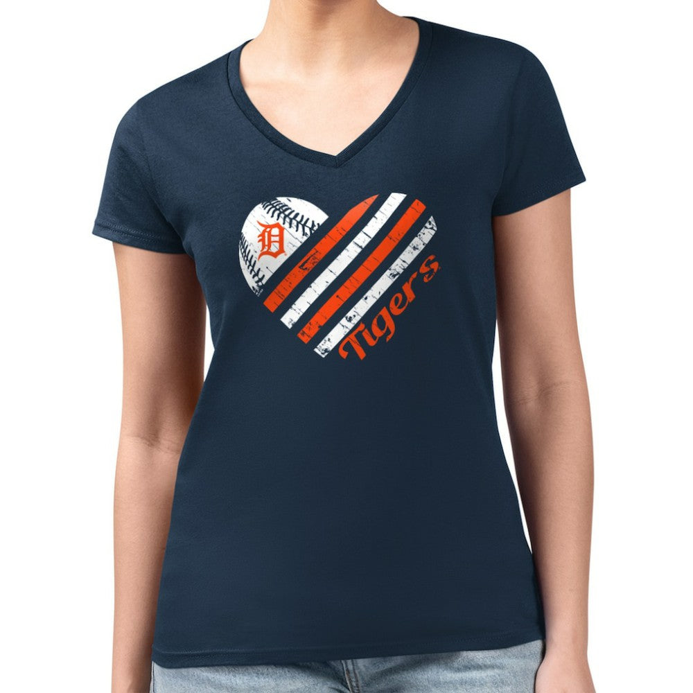 Detroit Tigers G-III 4Her by Carl Banks Women's Super-Slim Fit Lightweight Heart V-Neck T-Shirt - MLB