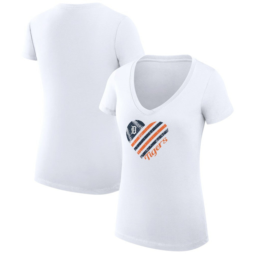 Detroit Tigers G-III 4Her by Carl Banks Women's Super-Slim Fit Lightweight Heart V-Neck T-Shirt - MLB