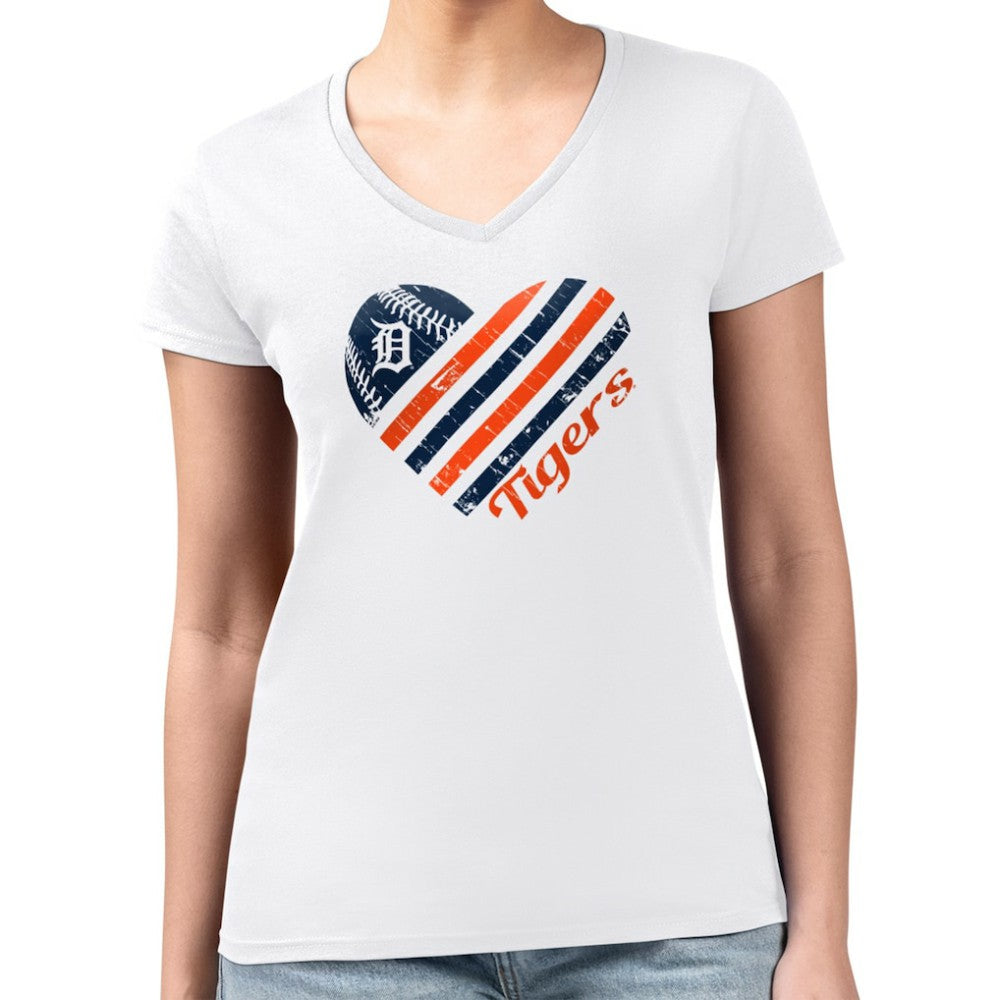 Detroit Tigers G-III 4Her by Carl Banks Women's Super-Slim Fit Lightweight Heart V-Neck T-Shirt - MLB