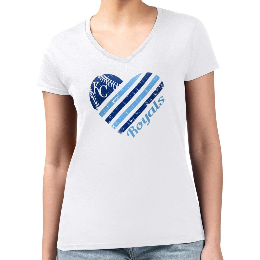 Kansas City Royals G-III 4Her by Carl Banks Women's Super-Slim Fit Lightweight Heart V-Neck T-Shirt - MLB