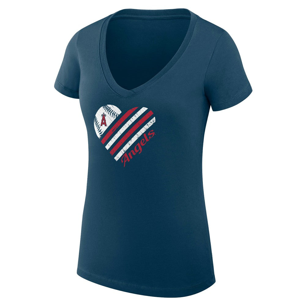 Los Angeles Angels G-III 4Her by Carl Banks Women's Super-Slim Fit Lightweight Heart V-Neck T-Shirt - MLB