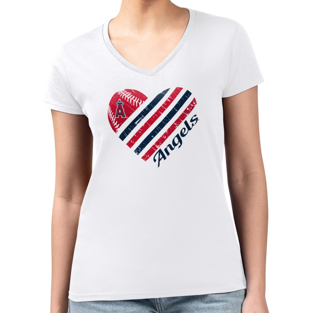 Los Angeles Angels G-III 4Her by Carl Banks Women's Super-Slim Fit Lightweight Heart V-Neck T-Shirt - MLB