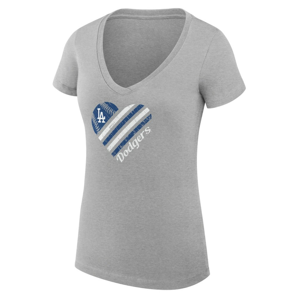 Los Angeles Dodgers G-III 4Her by Carl Banks Women's Super-Slim Fit Lightweight Heart V-Neck T-Shirt - MLB